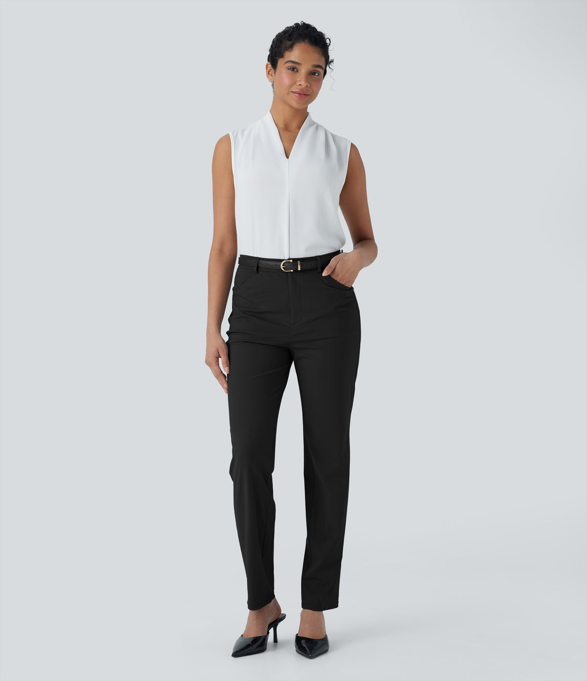 Mid Rise Work Trousers with Side Pockets — Black — view 6