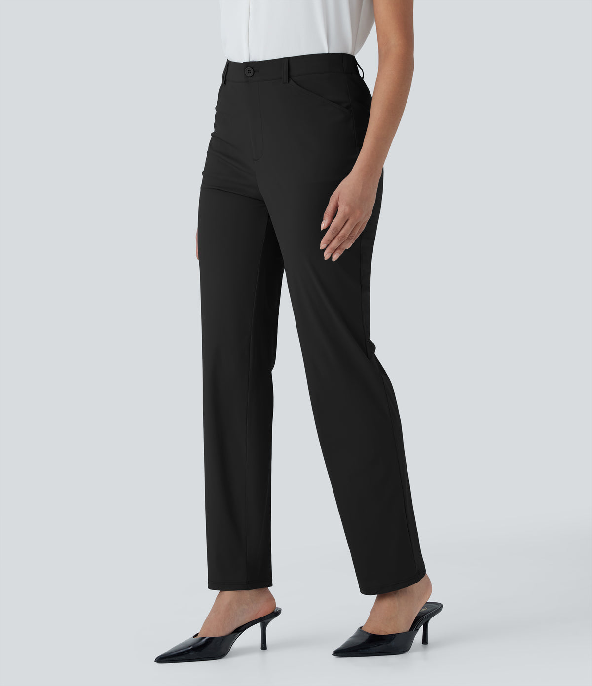 Mid Rise Work Trousers with Side Pockets — Black — view 3