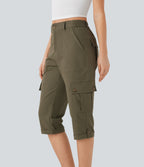 Mid Rise Rolled Hem Casual Cargo Trousers with Flap Pockets — Dusky Green — view 3