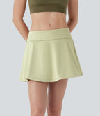 Foldover Super Low Rise 2-in-1 Micro Mini Yoga A-line Skirt with Pockets — Meadow Mist — view 3