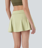 Foldover Super Low Rise 2-in-1 Micro Mini Yoga A-line Skirt with Pockets — Meadow Mist — view 2