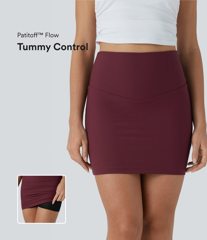 Flow Pet Hair Resistant High Waisted Tummy Control 2-in-1 Bodycon Mini Casual Skirt — Tawny Port — view 1