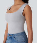 OneForm Seamless Flow U Neck Sleeveless 2-in-1 Lounge Top — Mottled Grey — view 5