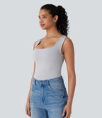 OneForm Seamless Flow U Neck Sleeveless 2-in-1 Lounge Top — Mottled Grey — view 4
