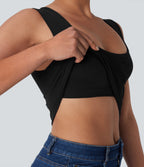 OneForm Seamless Flow U Neck Sleeveless 2-in-1 Lounge Top — Black — view 8