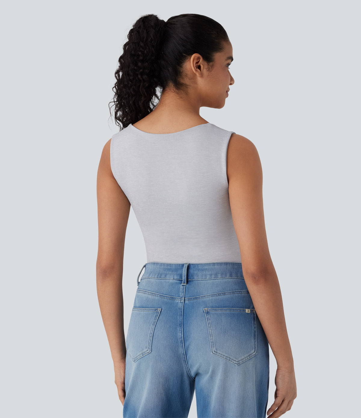 OneForm Seamless Flow U Neck Sleeveless 2-in-1 Lounge Top — Mottled Grey — view 3