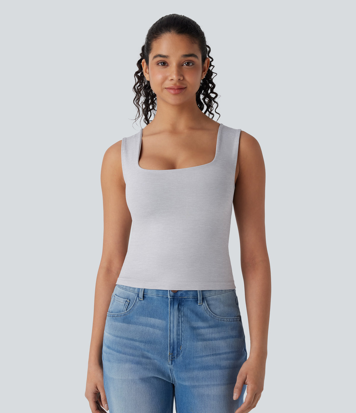 OneForm Seamless Flow U Neck Sleeveless 2-in-1 Lounge Top — Mottled Grey — view 6
