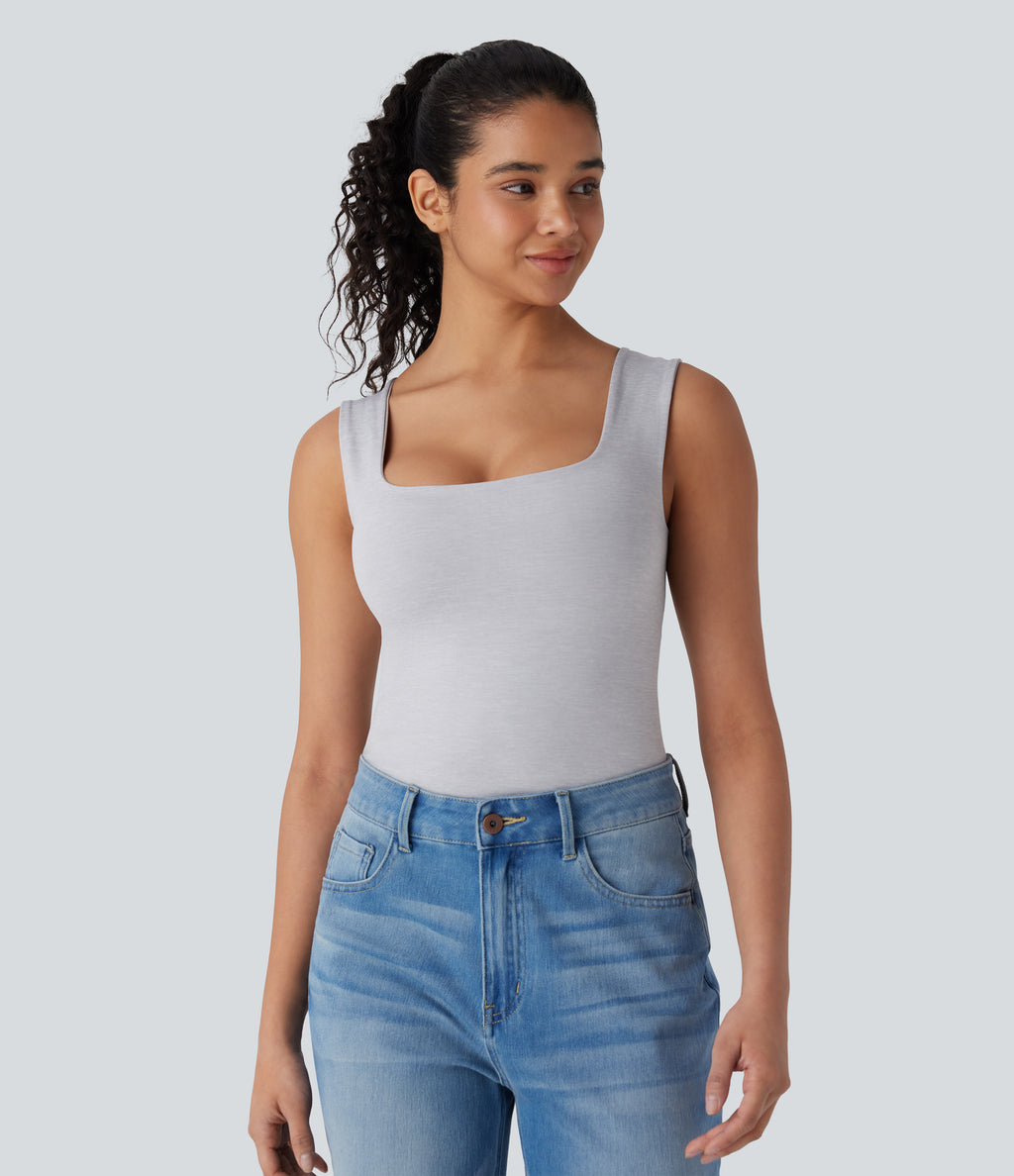 OneForm Seamless Flow U Neck Sleeveless 2-in-1 Lounge Top — Mottled Grey — view 2