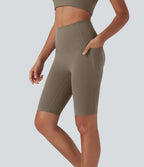 High Waisted Butt Lifting Tummy Control Shaping Training Biker Shorts 9'' with Pockets — Dawn Brown — view 2