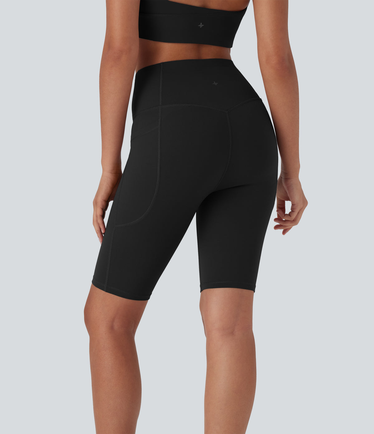 High Waisted Butt Lifting Tummy Control Shaping Training Biker Shorts 9'' with Pockets — Black — view 8