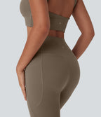 High Waisted Butt Lifting Tummy Control Shaping Training Biker Shorts 9'' with Pockets — Dawn Brown — view 4
