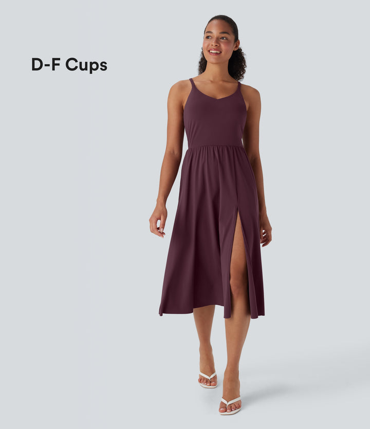 Airy Racerback InstantCool Casual Slip Dress with Pockets DD-F Cups — Fig — view 1