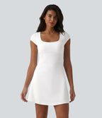 Plush Square Neck Corset 2-in-1 Mini Casual Dress with Pockets — White — view 8
