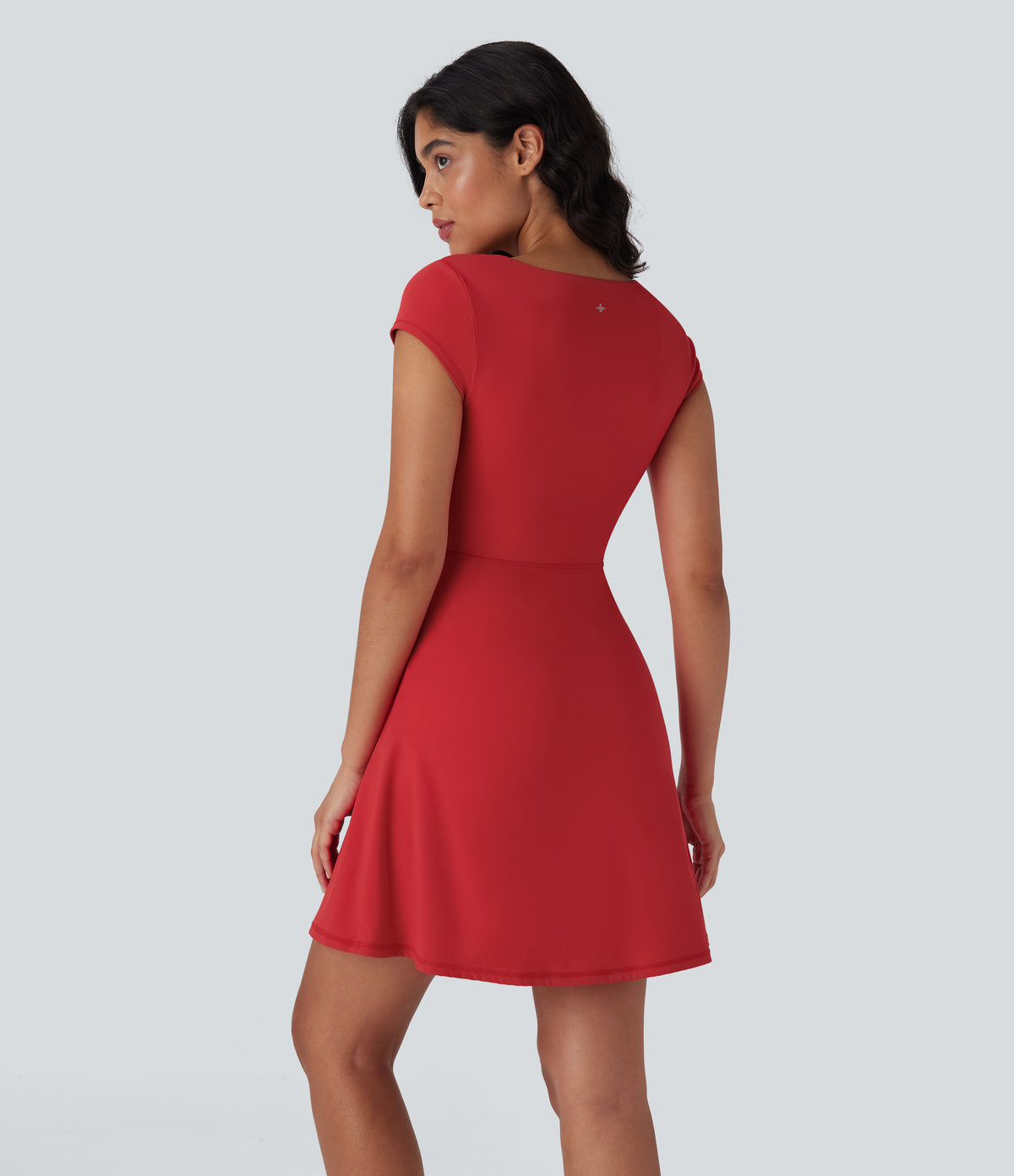 Plush Square Neck Corset 2-in-1 Mini Casual Dress with Pockets — Mars Red — view 3