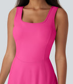 Airy U Neck 2-in-1 Pocket Mini InstantCool Dance Active Dress — Fuchsia Fedora — view 8