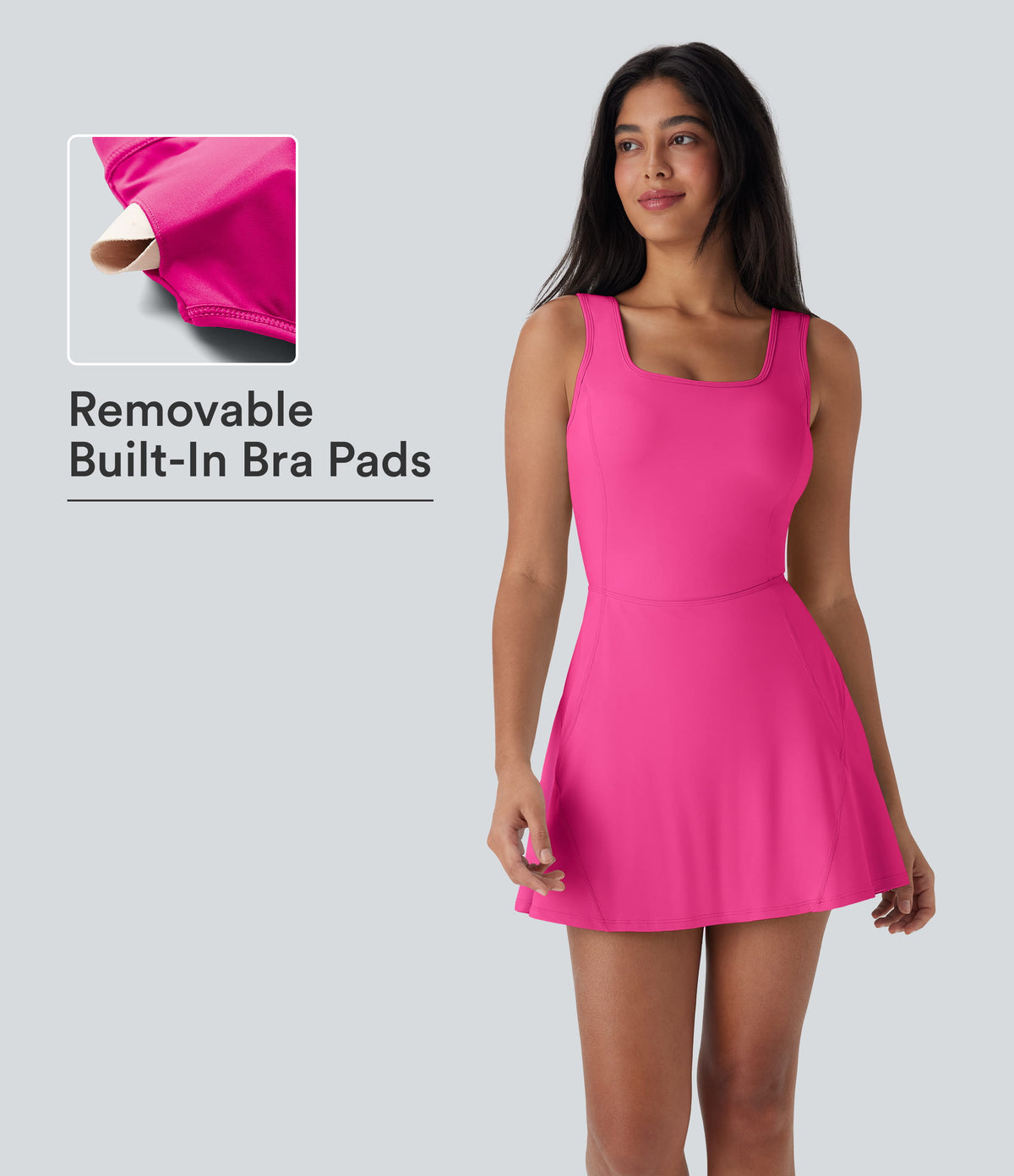 Airy U Neck 2-in-1 Pocket Mini InstantCool Dance Active Dress — Fuchsia Fedora — view 7