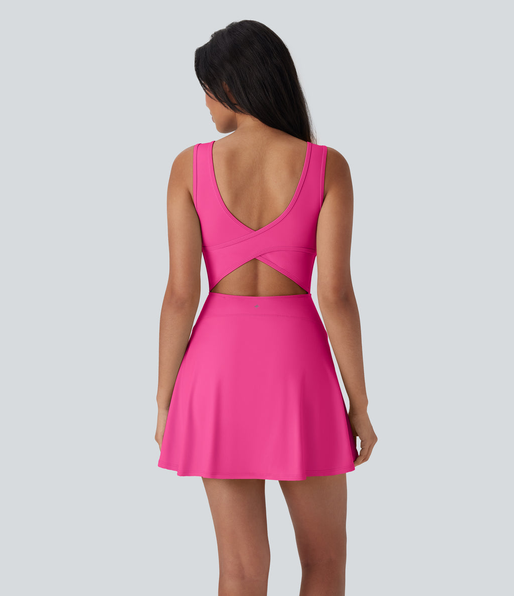Airy U Neck 2-in-1 Pocket Mini InstantCool Dance Active Dress — Fuchsia Fedora — view 3
