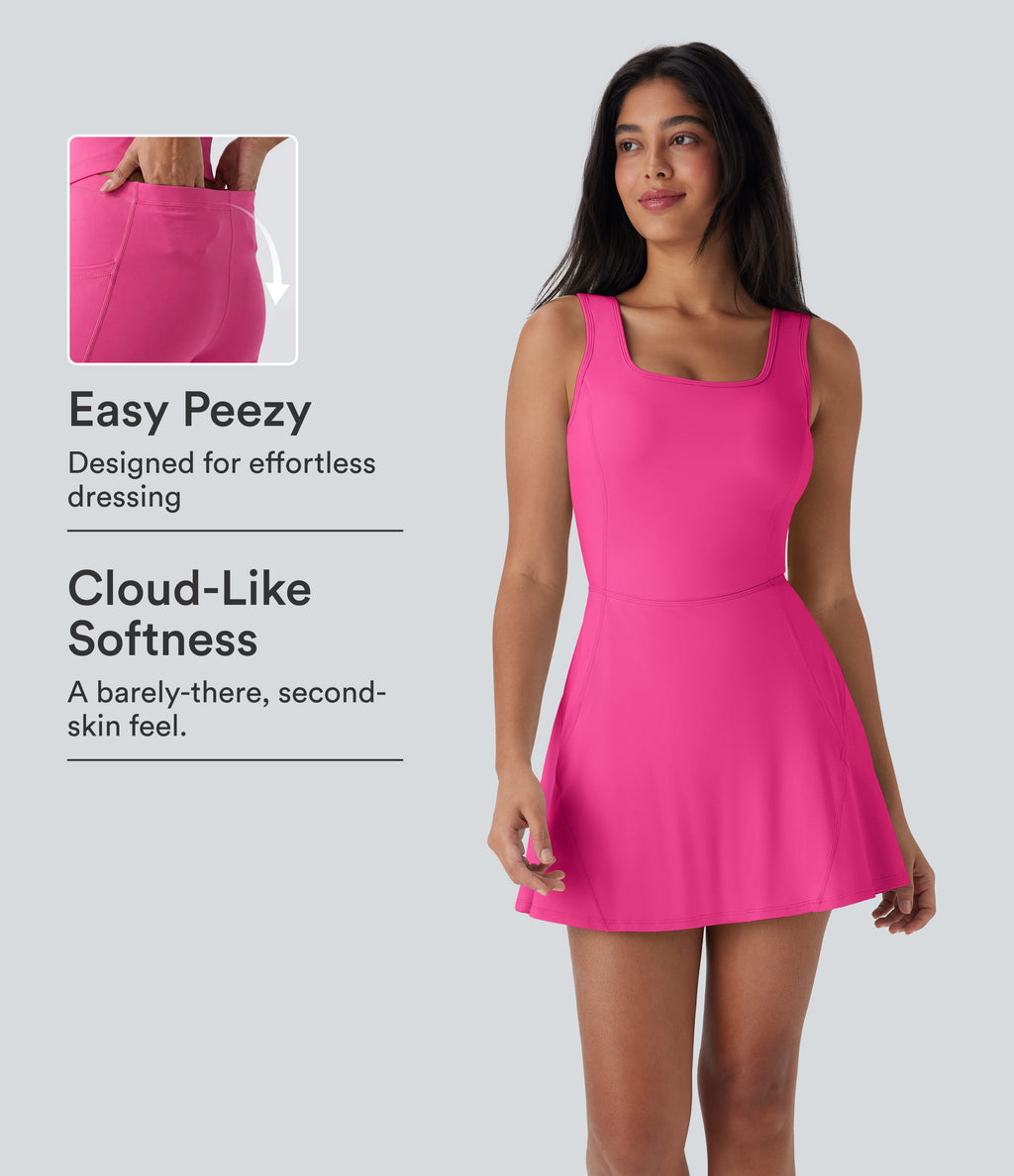 Airy U Neck 2-in-1 Pocket Mini InstantCool Dance Active Dress — Fuchsia Fedora — view 1