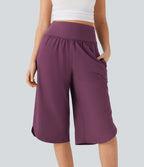 High Waisted Tummy Control Quick Dry Casual Trousers with Pockets — Amaranth — view 3