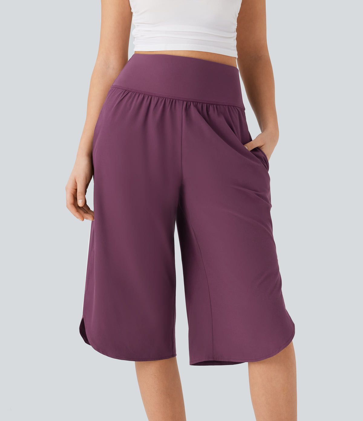 High Waisted Tummy Control Quick Dry Casual Trousers with Pockets — Amaranth — view 3