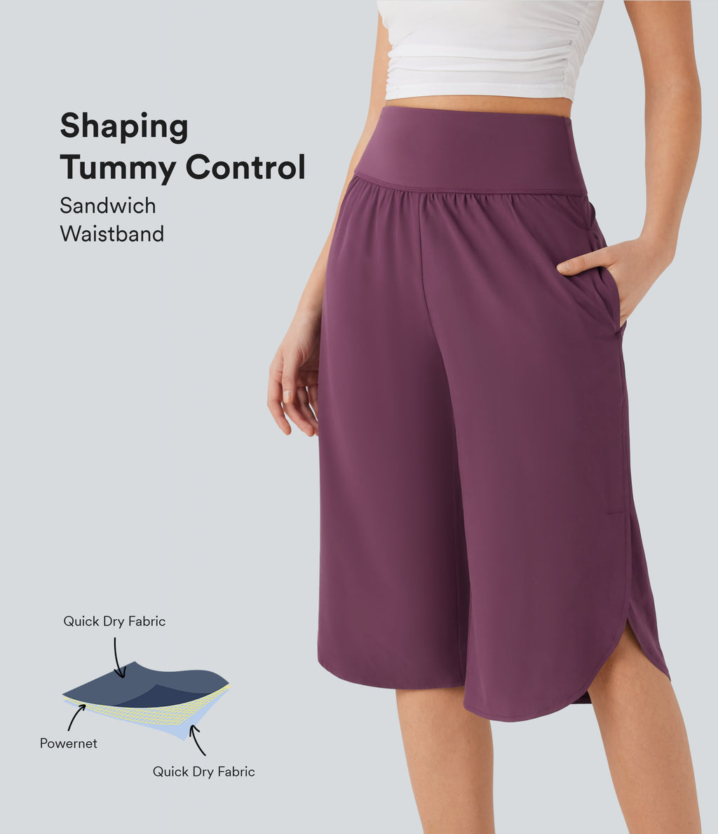 High Waisted Tummy Control Quick Dry Casual Trousers with Pockets — Amaranth — view 1