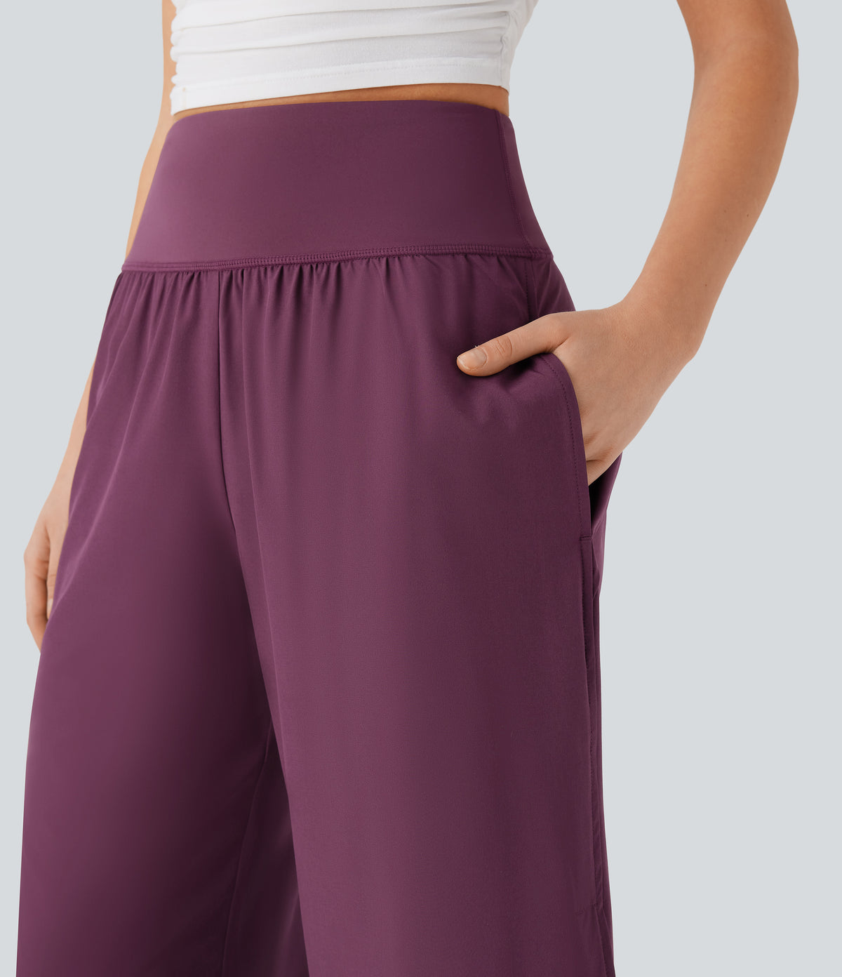 High Waisted Tummy Control Quick Dry Casual Trousers with Pockets — Amaranth — view 4