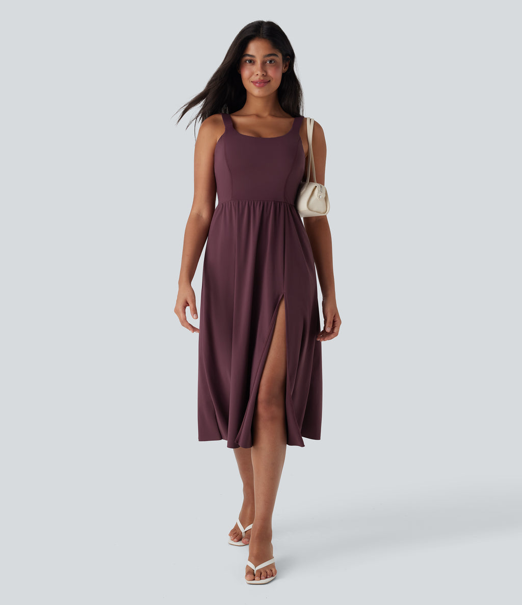 Airy Padded Midi Casual Dress with Pockets DD-F Cups — Fig — view 8