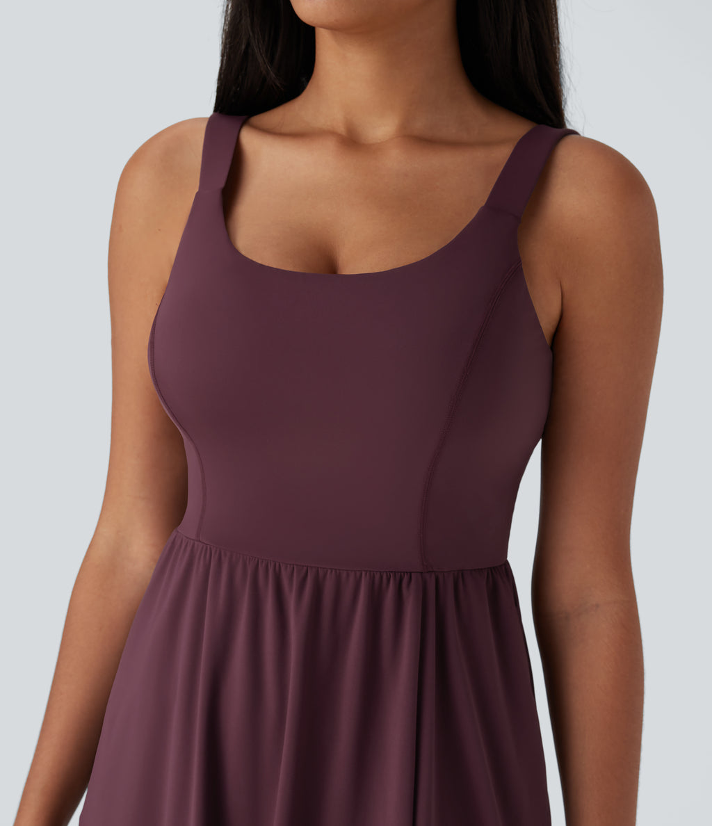 Airy Padded Midi Casual Dress with Pockets DD-F Cups — Fig — view 4