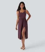 Airy Padded Midi Casual Dress with Pockets DD-F Cups — Fig — view 3