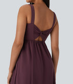 Airy Padded Midi Casual Dress with Pockets DD-F Cups — Fig — view 5