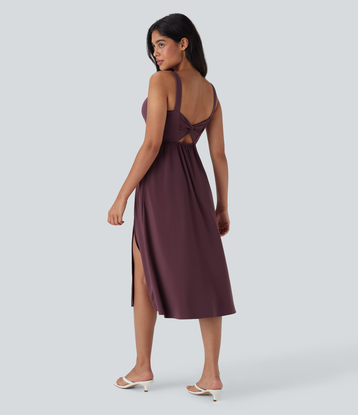 Airy Padded Midi Casual Dress with Pockets DD-F Cups — Fig — view 2