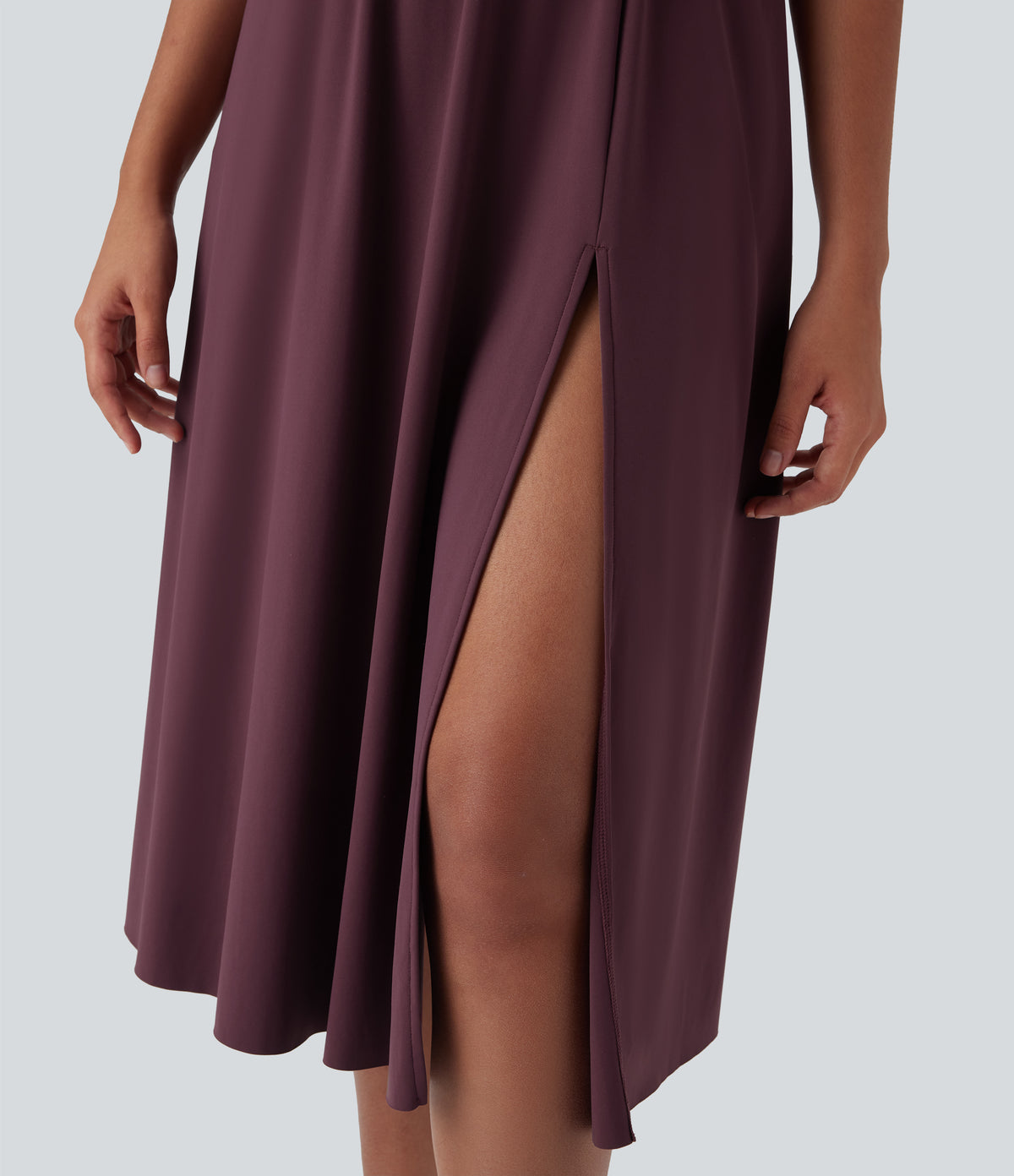Airy Padded Midi Casual Dress with Pockets DD-F Cups — Fig — view 7