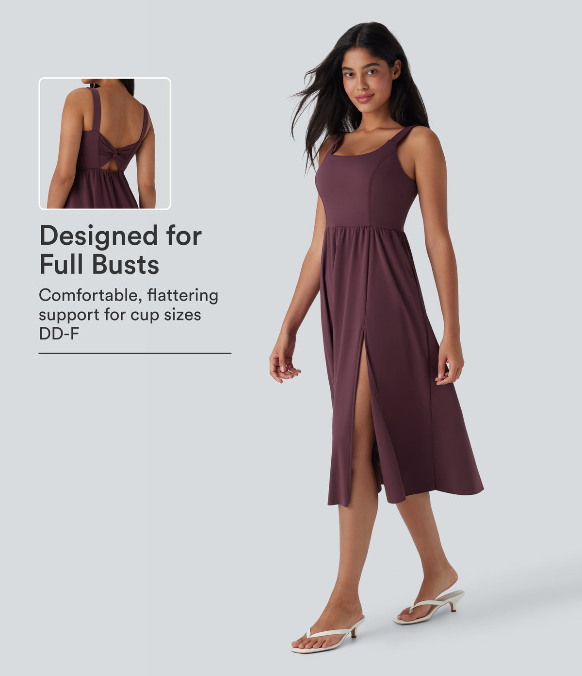 Airy Padded Midi Casual Dress with Pockets DD-F Cups — Fig — view 1
