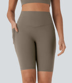 High Waisted Tummy Control Pocket Shaping Training Biker Shorts 9'' — Dawn Brown — view 6