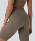 High Waisted Tummy Control Pocket Shaping Training Biker Shorts 9'' — Dawn Brown — view 7