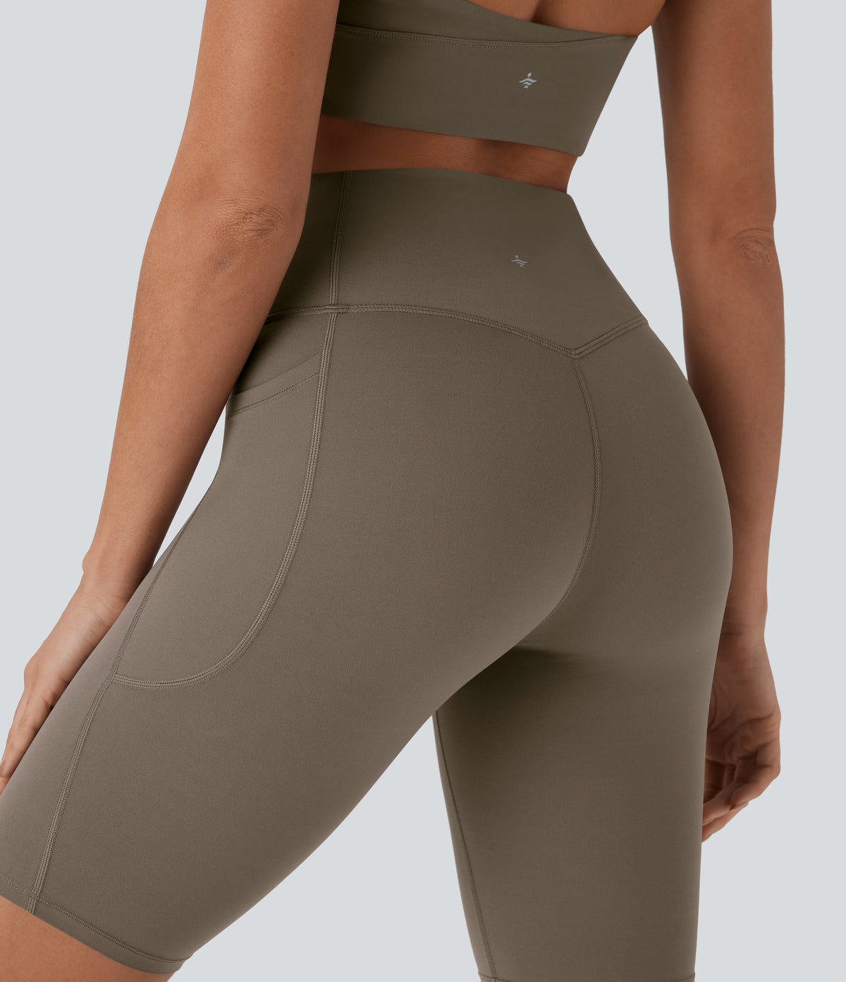 High Waisted Tummy Control Pocket Shaping Training Biker Shorts 9'' — Dawn Brown — view 7