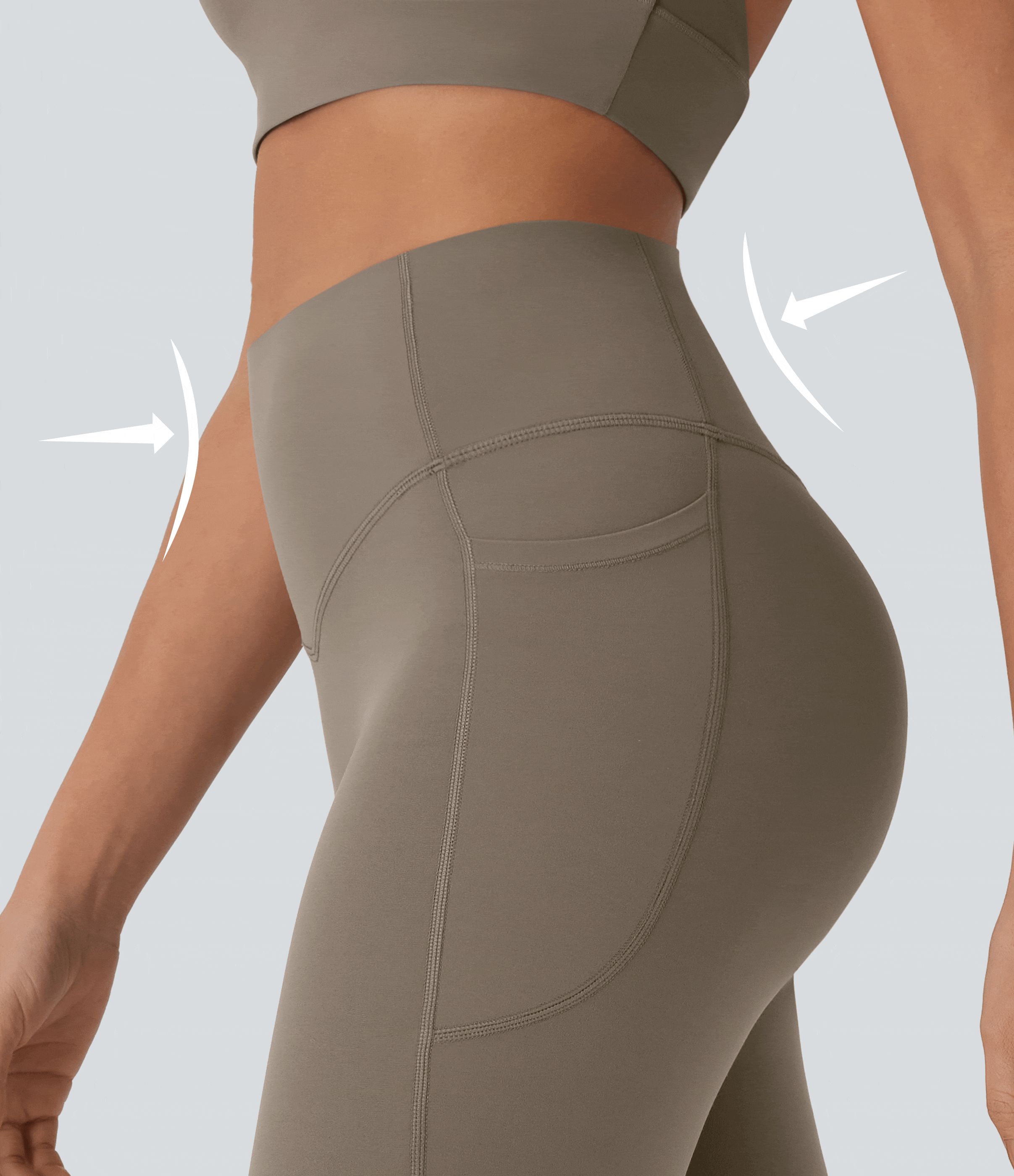 High Waisted Tummy Control Pocket Shaping Training Biker Shorts 9'' — Dawn Brown — view 3