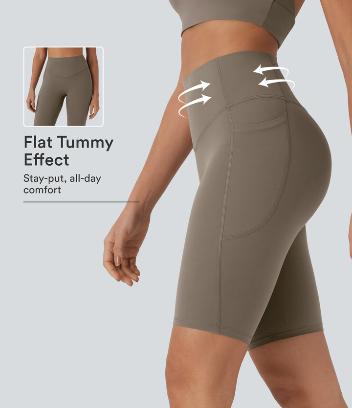 High Waisted Tummy Control Pocket Shaping Training Biker Shorts 9'' — Dawn Brown — view 1