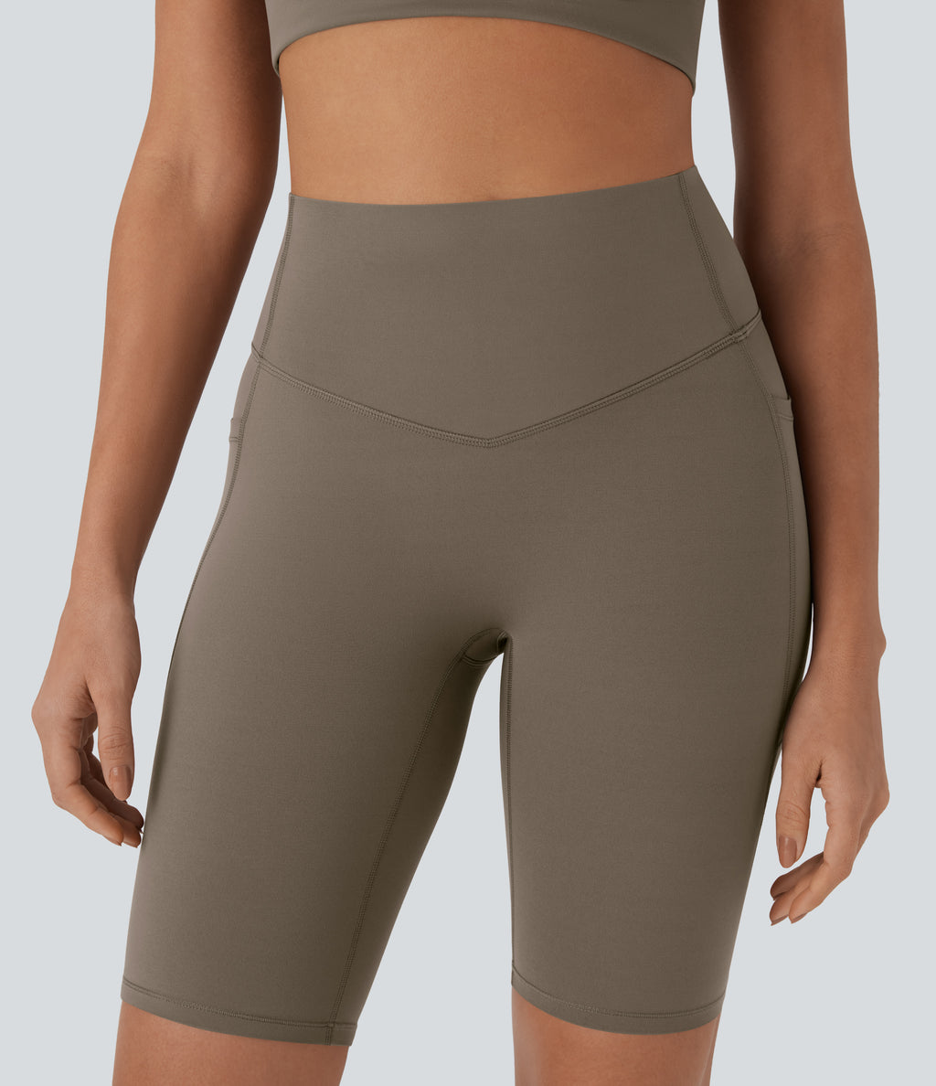 High Waisted Tummy Control Pocket Shaping Training Biker Shorts 9'' — Dawn Brown — view 8