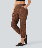 Mid Rise Leopard Print Casual Cotton Joggers with Pockets — Black Coffee Leopard Print — view 1
