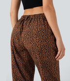Mid Rise Leopard Print Casual Cotton Joggers with Pockets — Black Coffee Leopard Print — view 5