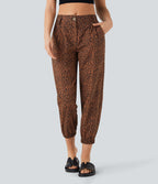 Mid Rise Leopard Print Casual Cotton Joggers with Pockets — Black Coffee Leopard Print — view 3