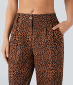 Mid Rise Leopard Print Casual Cotton Joggers with Pockets — Black Coffee Leopard Print — view 4