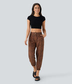 Mid Rise Leopard Print Casual Cotton Joggers with Pockets — Black Coffee Leopard Print — view 6