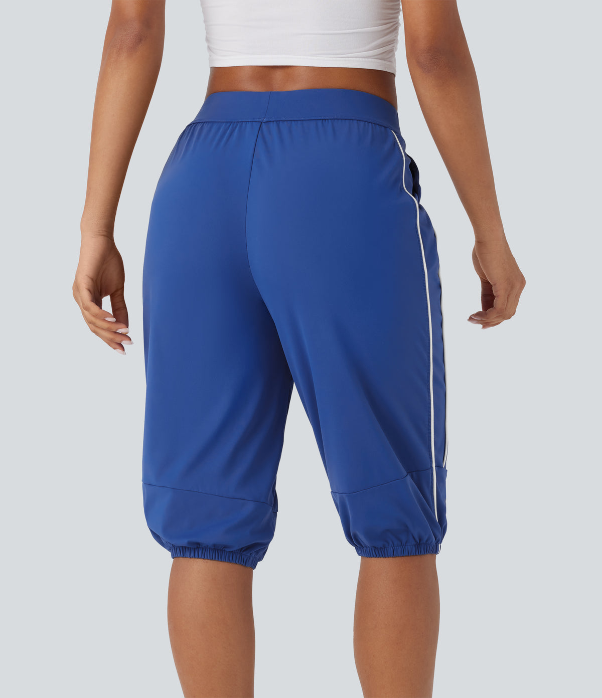 Airy Mid Rise Drawstring Pocket Color Block Contrast Binding InstantCool Dance Pedal Pusher Joggers — Beaucoup Blue — view 2