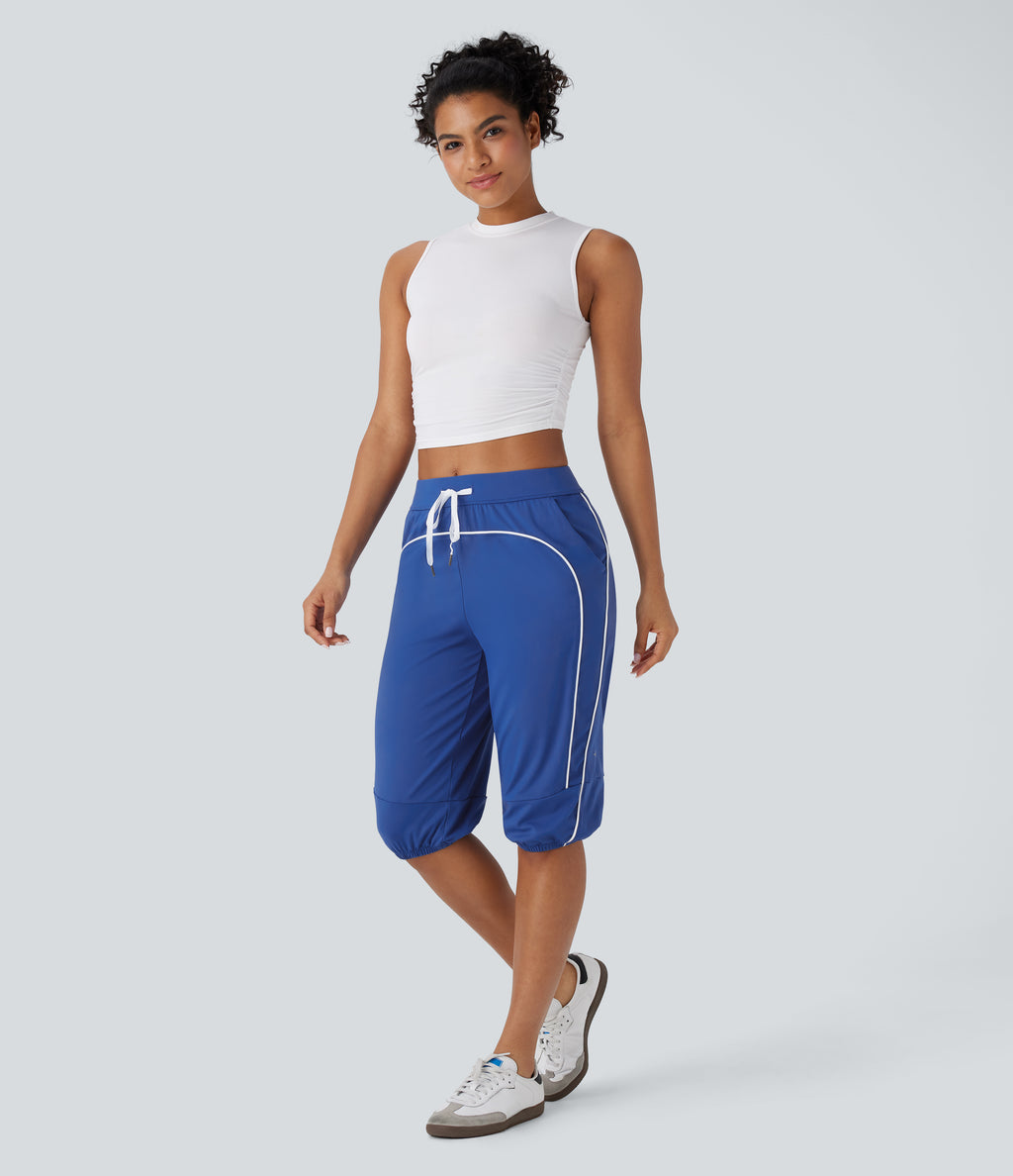 Airy Mid Rise Drawstring Pocket Color Block Contrast Binding InstantCool Dance Pedal Pusher Joggers — Beaucoup Blue — view 6