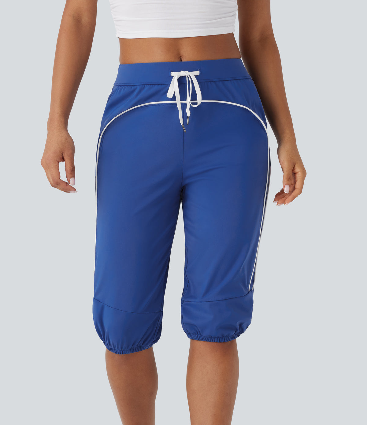 Airy Mid Rise Drawstring Pocket Color Block Contrast Binding InstantCool Dance Pedal Pusher Joggers — Beaucoup Blue — view 3