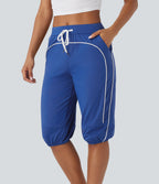 Airy Mid Rise Drawstring Pocket Color Block Contrast Binding InstantCool Dance Pedal Pusher Joggers — Beaucoup Blue — view 1