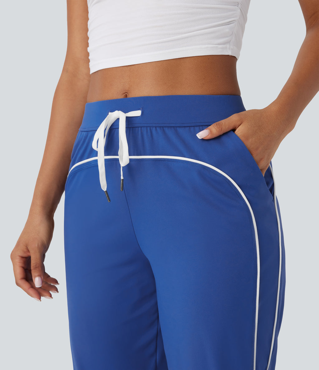 Airy Mid Rise Drawstring Pocket Color Block Contrast Binding InstantCool Dance Pedal Pusher Joggers — Beaucoup Blue — view 4