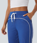 Airy Mid Rise Drawstring Pocket Color Block Contrast Binding InstantCool Dance Pedal Pusher Joggers — Beaucoup Blue — view 4